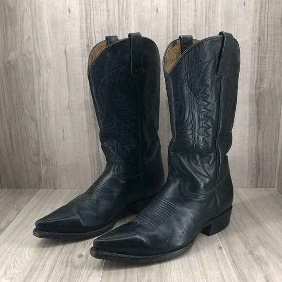 Rudel Western Boots Mens 8.5 Black Leather Pull On Rodeo Cowboy Boots - Picture 4 of 14